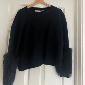 Alice & Olivia Fur sleeve cashmere sweater, Size S